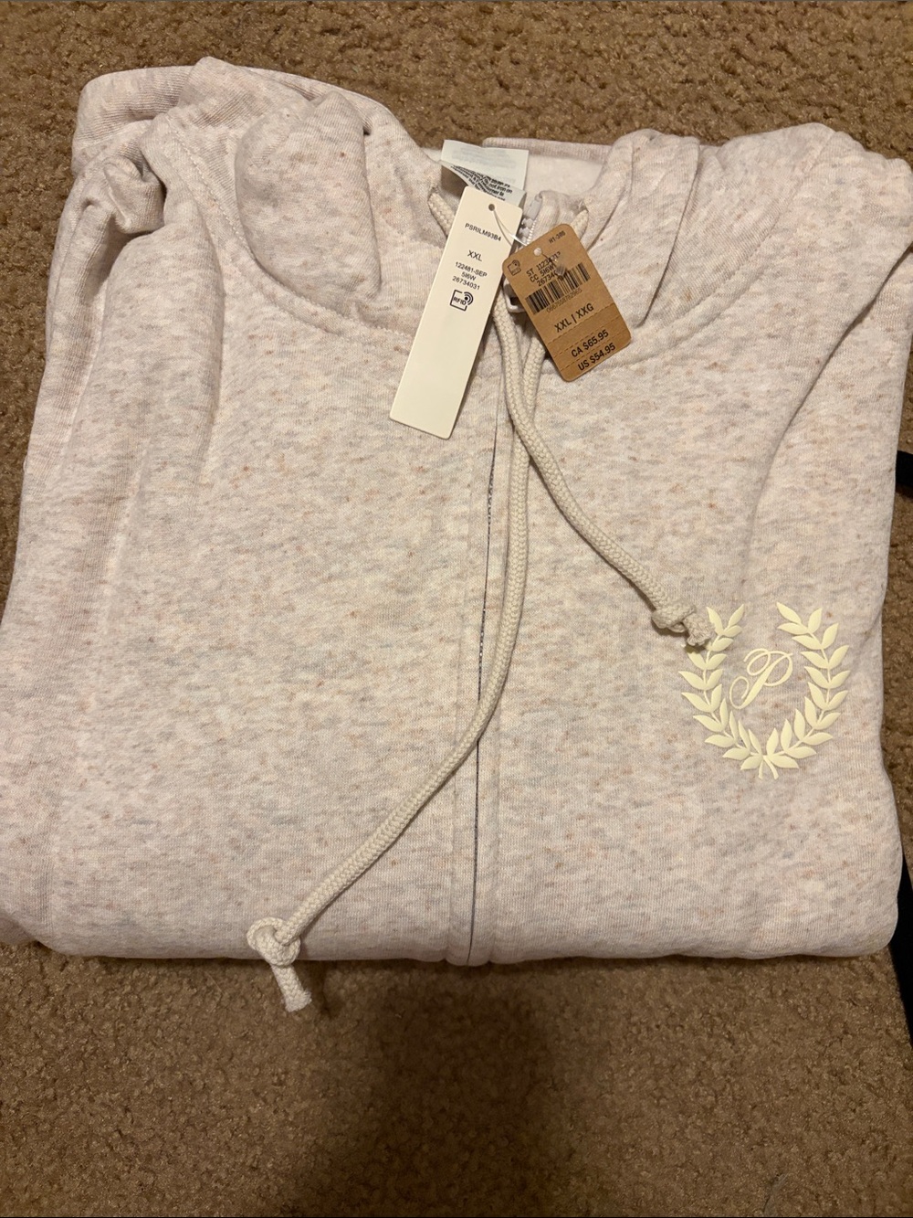 PINK Victoria's Secret Light Pink Heather Zip Hoodie with Laurel Emblem